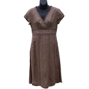 J.Jill Embroidered Linen V-Neck Dress with Pockets